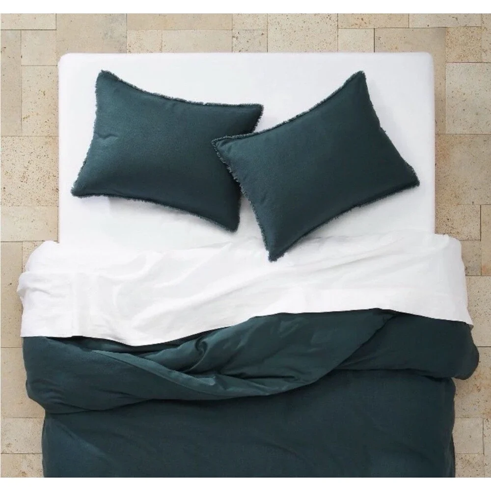 Full/Queen Heavyweight Linen Blend Duvet Cover & Sham Set Dark Teal - Casaluna